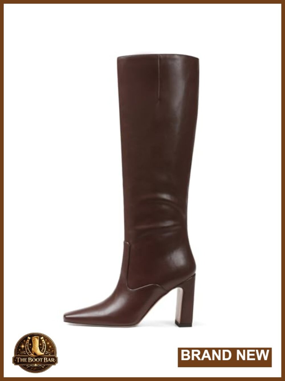 Faux Leather Knee High Boots Square Toe Chunky Block Heeled